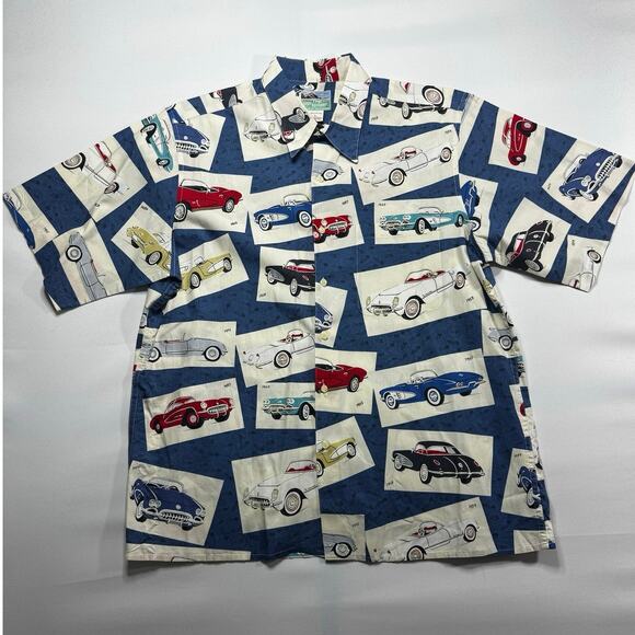 Reyn Spooner Hawaiian Traditionals Men's SS Vintage Car Button Up Shirt - Size L - Picture 1 of 3